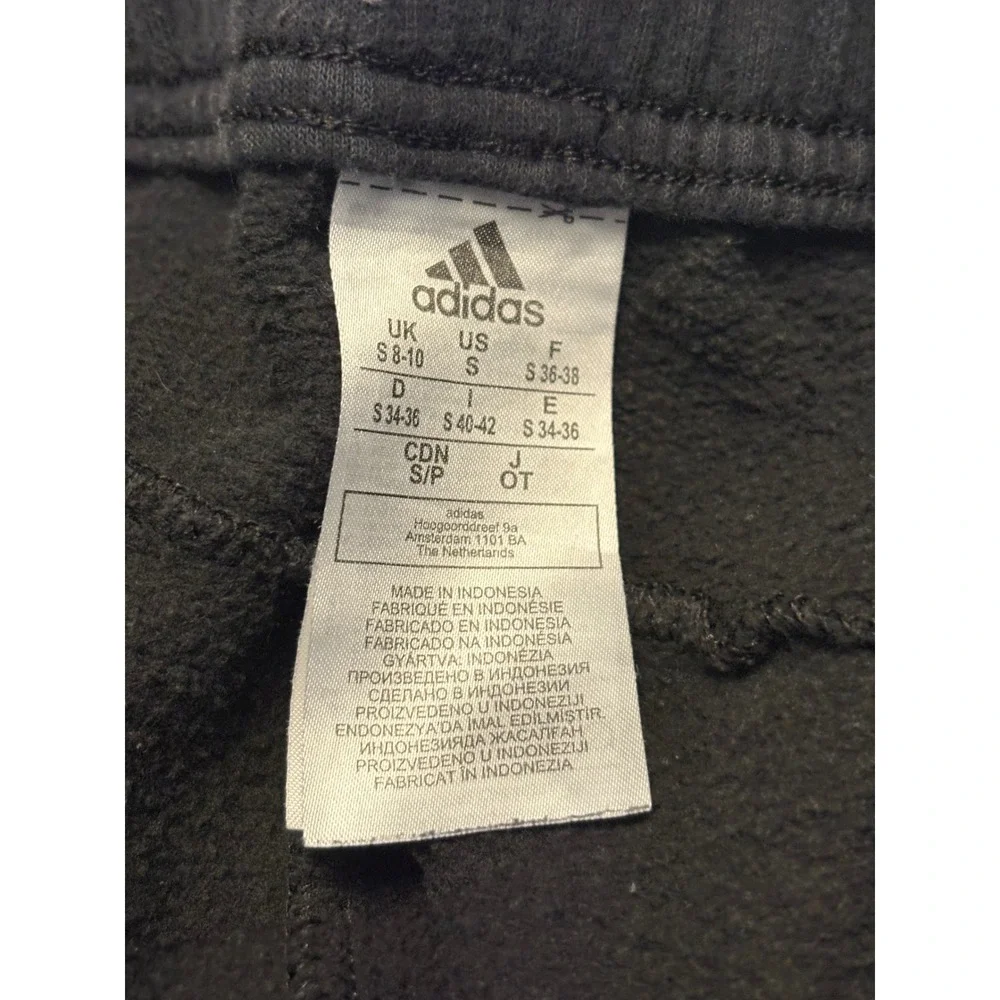Adidas Fleece Joggers Mens Small Black 3-Stripe Cuffed Sweatpants